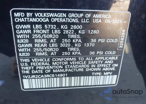 2024 Volkswagen Atlas 2.0T Se W/Technology z USA, uszkodzony, nr VIN 1V2JR2CA3RC514901